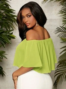 SHEIN SXY Áo sơ mi nữ Xù màu trơn Giải trí - Màu xanh chanh - Xem 2