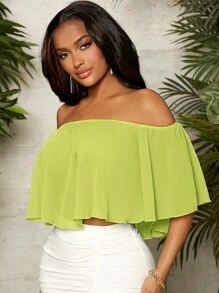 SHEIN SXY Áo sơ mi nữ Xù màu trơn Giải trí - Màu xanh chanh - Xem 3