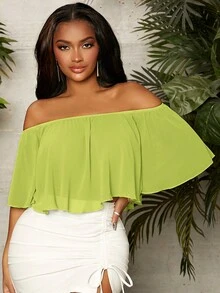 SHEIN SXY Áo sơ mi nữ Xù màu trơn Giải trí - Màu xanh chanh - Xem 4