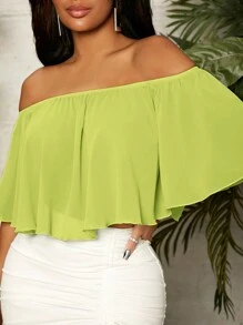 SHEIN SXY Áo sơ mi nữ Xù màu trơn Giải trí - Màu xanh chanh - Xem 6