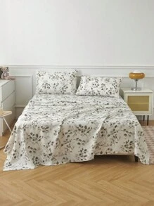 Bộ 4 tấm/bộ Bộ ga trải giường họa tiết hoa lá thực vật Bộ ga trải giường mềm mại dễ chăm sóc bằng sợi nhỏ Bộ ga trải giường vừa vặn (1 tấm ga trải giường phẳng + 1 tấm ga trải giường vừa vặn + 2 vỏ gối) Bộ ga trải giường vừa vặn King Queen Full TWIN KÍCH THƯỚC Túi sâu lên đến 11,8 inch Vỏ gối, mềm mại, thoáng khí, không nhăn Tốt hơn cho giấc ngủ, Phong cách khách sạn sang trọng, Quà tặng cho bố mẹ Bạn bè Bộ đồ giường ký túc xá Bộ đồ giường trường học - trắng - Xem 4