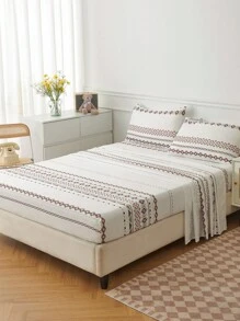 4 件波西米亚几何波西米亚图案床单套件，易于护理超细纤维柔软床上用品套件，床笠套件（1 件床单 + 1 件床笠 + 2 个枕套）床笠套件，特大号双人床，全尺寸床单，深口袋，最大 11.8 英寸枕套，柔软透气防皱，更适合睡眠，豪华酒店风格，送给妈妈爸爸朋友的礼物，宿舍床上用品，返校床上用品 - 彩色 - 查看 4