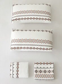 4 件波西米亚几何波西米亚图案床单套件，易于护理超细纤维柔软床上用品套件，床笠套件（1 件床单 + 1 件床笠 + 2 个枕套）床笠套件，特大号双人床，全尺寸床单，深口袋，最大 11.8 英寸枕套，柔软透气防皱，更适合睡眠，豪华酒店风格，送给妈妈爸爸朋友的礼物，宿舍床上用品，返校床上用品 - 彩色 - 查看 7