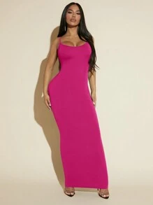 SHEIN SXY 素色緊身吊帶連衣裙 - 玫紅色 - 查看 6