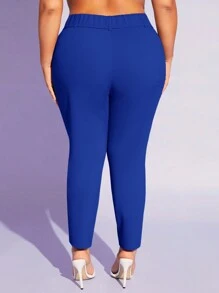 SHEIN SXY Quần Plus Size Dây kéo màu trơn Thanh lịch - Xanh đậm - Xem 2