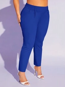 SHEIN SXY Quần Plus Size Dây kéo màu trơn Thanh lịch - Xanh đậm - Xem 5