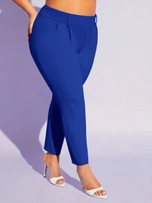 SHEIN SXY Quần Plus Size Dây kéo màu trơn Thanh lịch - Xanh đậm - Xem 6