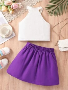 SHEIN Bộ hai mảnh Gái Xếp li Lá thư Giải trí - Nhiều màu - Xem 2