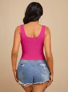 SHEIN SXY Áo khoác và áo lót dành cho xe tăng nữ màu trơn Giải trí - Màu Hồng Tươi - Xem 2