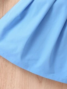 SHEIN Girls Letter Graphic Halter Top & Pleated Skirt Set - Blue - View 3