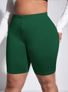 Slaydiva 大碼素色高腰騎行褲 - 墨綠色 - 查看 2