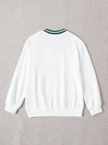 SHEIN Tween Girl Letter Graphic Striped Trim Sweatshirt - White - View 2