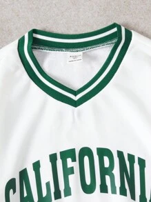 SHEIN Tween Girl Letter Graphic Striped Trim Sweatshirt - White - View 3