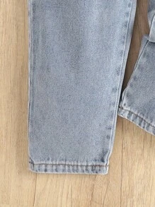 女大童字母圖案雙色背心上衣和紙袋腰牛仔褲 - 彩色 - 查看 3