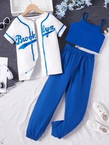 Tween Girl 字母圖案 T恤＆cami上衣＆運動長褲