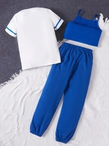 Tween Girl 字母圖案 T恤＆cami上衣＆運動長褲