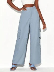 Blanca Barcina Pantaloni cargo tasca laterale con patta - celeste - Visualizzare 4