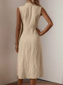 Breezaya 西裝領前紐扣無袖襯衫連衣裙 - 杏色 - 查看 2