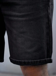 男士斜口袋牛仔短褲 - 黑色 - 查看 4