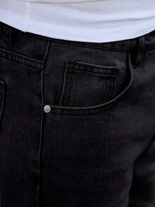 男士斜口袋牛仔短褲 - 黑色 - 查看 6