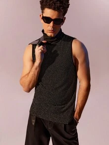 Manfinity AFTRDRK Men Mock Neck Ribbed Knit Tank Top - Black - View 8