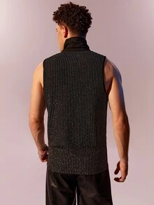 Manfinity AFTRDRK Men Mock Neck Ribbed Knit Tank Top - Black - View 2