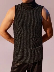 Manfinity AFTRDRK Men Mock Neck Ribbed Knit Tank Top - Black - View 3