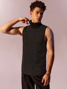 Manfinity AFTRDRK Men Mock Neck Ribbed Knit Tank Top - Black - View 4