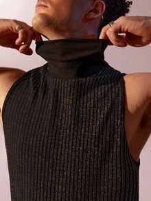 Manfinity AFTRDRK Men Mock Neck Ribbed Knit Tank Top - Black - View 5