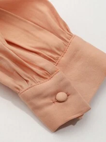 DAZY Solid Button Front Shirt Long Sleeve Top - Orange - View 4