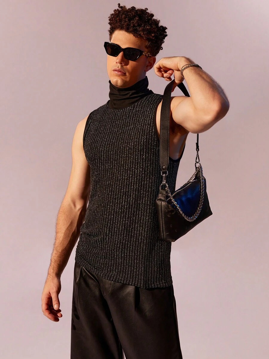 Manfinity AFTRDRK Men Mock Neck Ribbed Knit Tank Top - Black - View 1