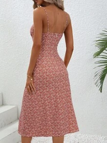 Breezaya Đầm Tách cao Thắt nơ trước Nếp gấp Phần Ngực Hoa Tất cả trên in Boho - Nhiều màu - Xem 2