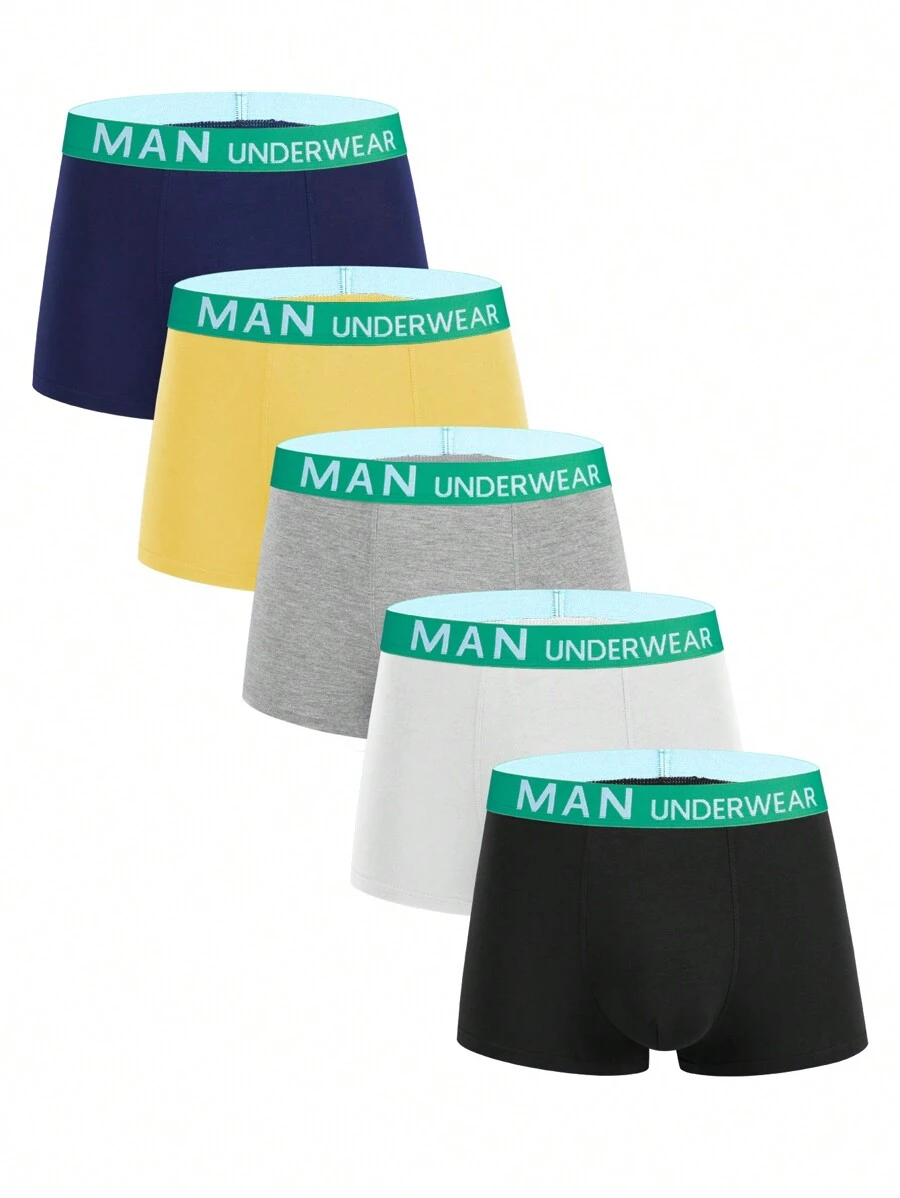 男士5入組字母圖案平角內褲 - 彩色 - 查看 1