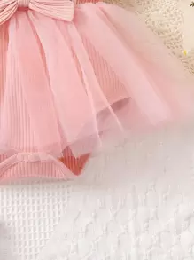 SHEIN Body elegante de niña bebé rosa con falda y mangas de malla - Rosa Pálido - Ver 8