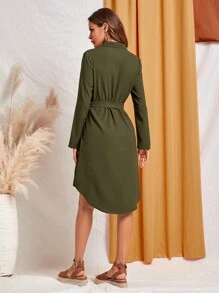 EMERY ROSE Women's Solid Color Long Sleeve Midi Dress Fall Women Dresses Work Women Dresses Navy Blue Dress