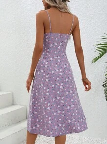 Breezaya Đầm Thắt nút Tách cao Nếp gấp Phần Ngực Họa tiết hoa Boho - Màu Lilac Tím - Xem 2