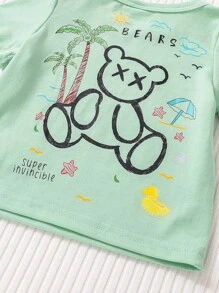 SHEIN Baby Bear & Coconut Tree Print Tee - Green - View 6