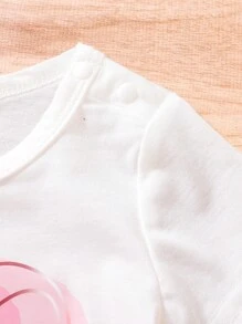 SHEIN 新生兒夏季休閒可愛實用百搭基本款Y2k、多巴胺和心形印花T恤 - 白色 - 查看 5