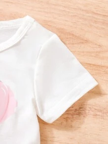 SHEIN 新生兒夏季休閒可愛實用百搭基本款Y2k、多巴胺和心形印花T恤 - 白色 - 查看 6