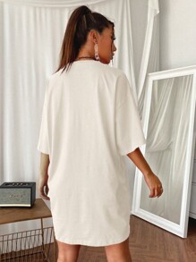 SHEIN Unity Letter Graphic Drop Shoulder Tee Dress - Beige - View 2