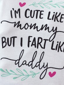 女婴休闲日常柔软舒适针织图案字母“我爱爸爸妈妈”可爱连体衣，适合春夏日常穿着和户外活动。 - 白色 - 查看 4