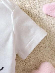 女婴休闲日常柔软舒适针织图案字母“我爱爸爸妈妈”可爱连体衣，适合春夏日常穿着和户外活动。 - 白色 - 查看 5