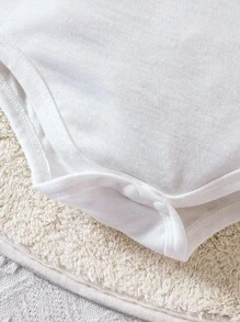 女婴休闲日常柔软舒适针织图案字母“我爱爸爸妈妈”可爱连体衣，适合春夏日常穿着和户外活动。 - 白色 - 查看 6