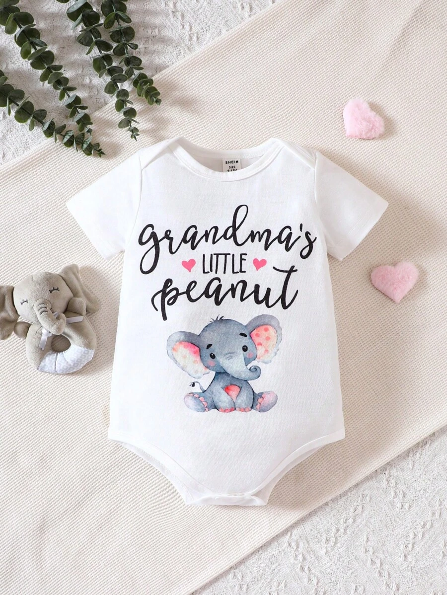 SHEIN Baby Girl Cartoon & Letter Graphic Tee Bodysuit