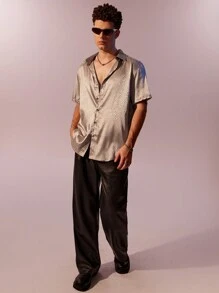 Manfinity AFTRDRK Áo sơ mi Nam Nút phía trước màu trơn Giải trí - Màu Khaki - Xem 6