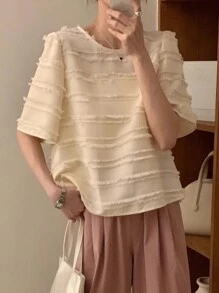 DAZY Áo thun nữ màu trơn Giải trí - Màu be - Xem 1