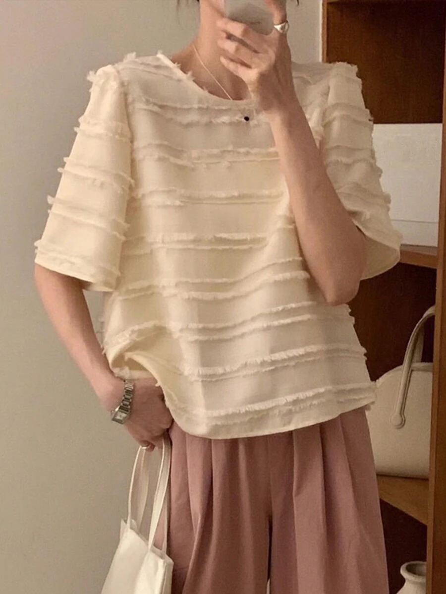 DAZY Áo thun nữ màu trơn Giải trí - Màu be - Xem 1