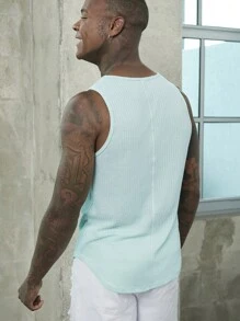 Manfinity Homme Áo thun nam Gân đan màu trơn Giải trí - Màu xanh Bạc hà - Xem 2