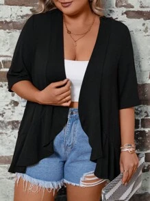 EMERY ROSE Kimono hở phía trước cỡ lớn mùa hè - màu đen - Xem 3