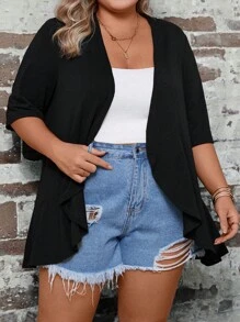 EMERY ROSE Kimono hở phía trước cỡ lớn mùa hè - màu đen - Xem 6